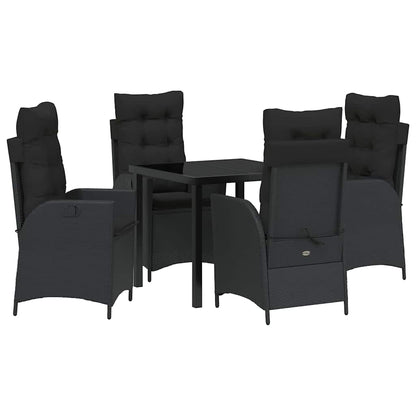 Tuin eettafelset met kussen 5 pcs Zwart poly rattan