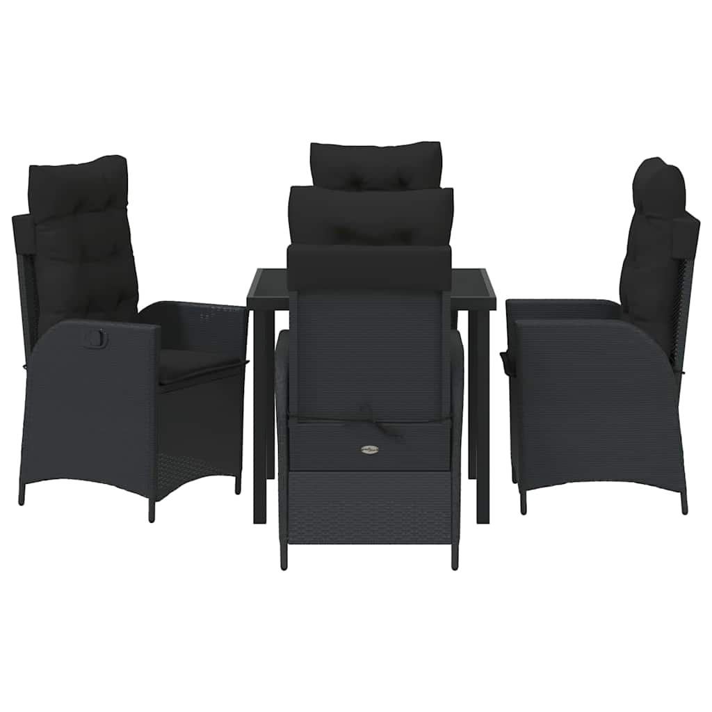 Tuin eettafelset met kussen 5 pcs Zwart poly rattan