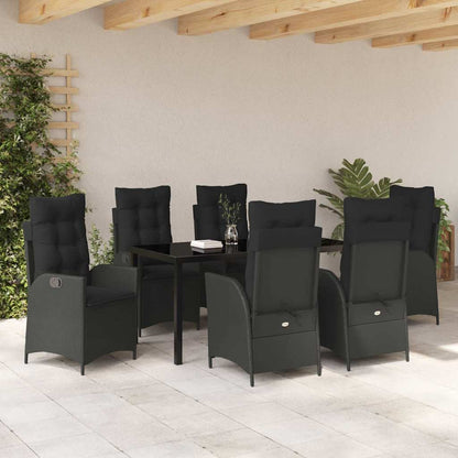 Tuin eettafelset met kussen 7 pcs Zwart poly rattan