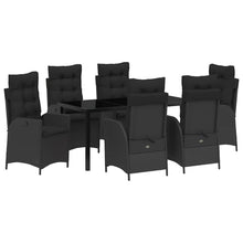 Tuin eettafelset met kussen 7 pcs Zwart poly rattan
