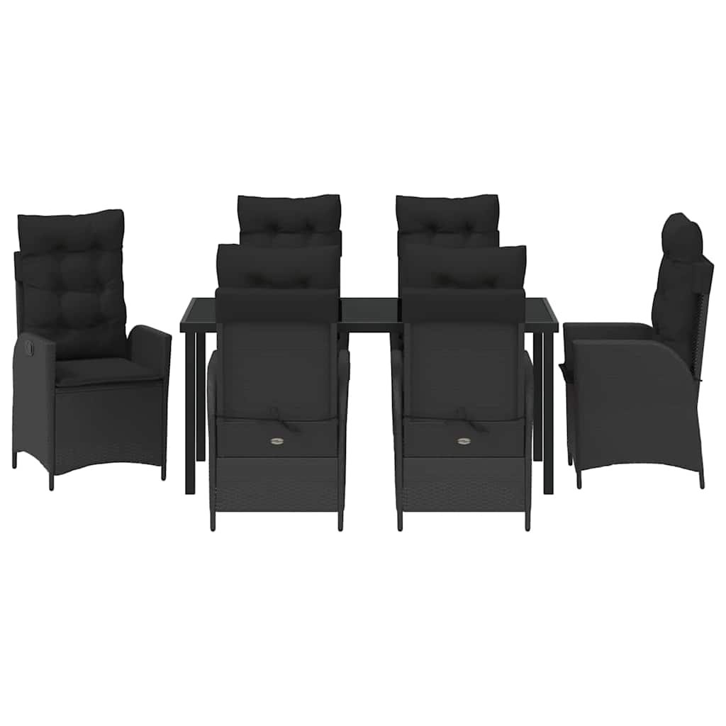 Tuin eettafelset met kussen 7 pcs Zwart poly rattan