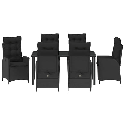 Tuin eettafelset met kussen 7 pcs Zwart poly rattan