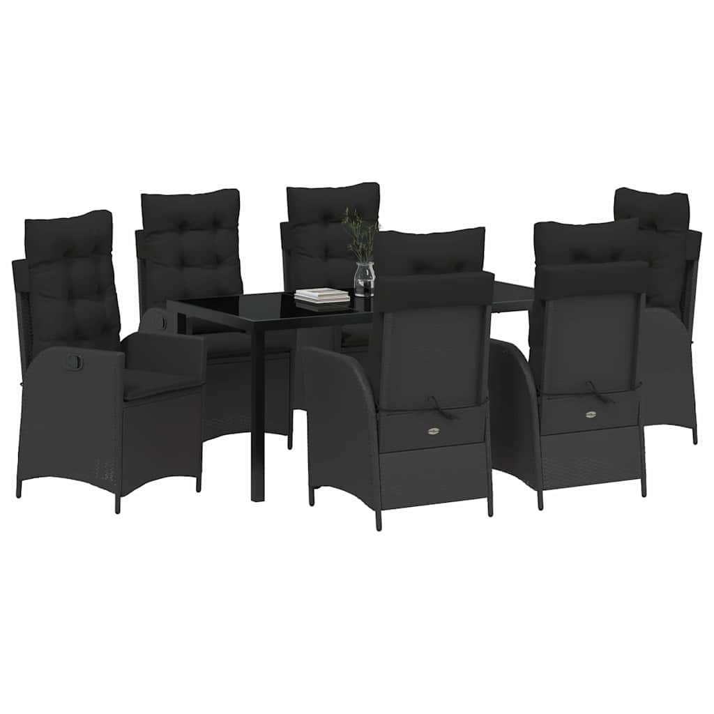 Tuin eettafelset met kussen 7 pcs Zwart poly rattan