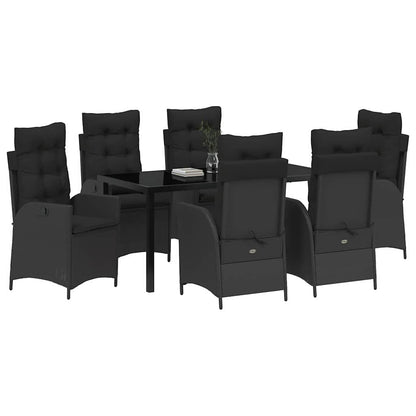 Tuin eettafelset met kussen 7 pcs Zwart poly rattan