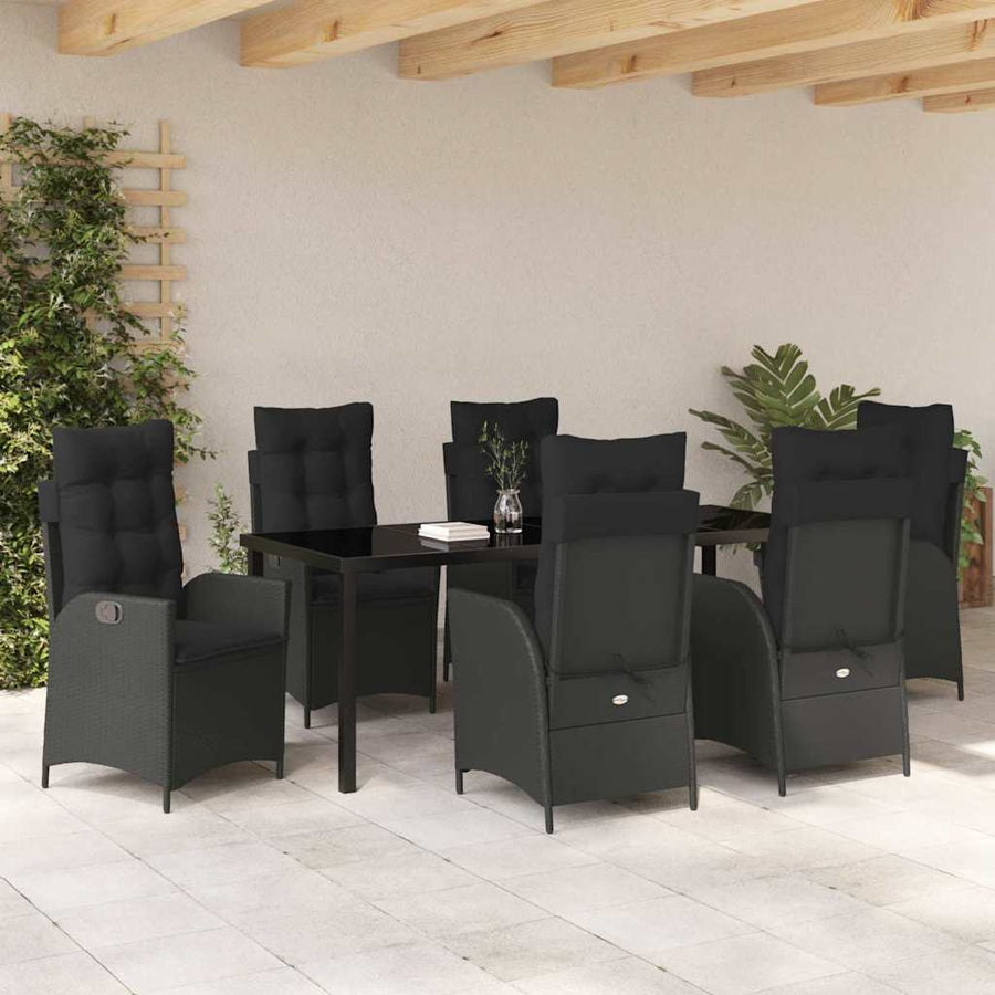 Tuin Eettafelset Met Kussen 7 Pcs Zwart Poly Rattan
