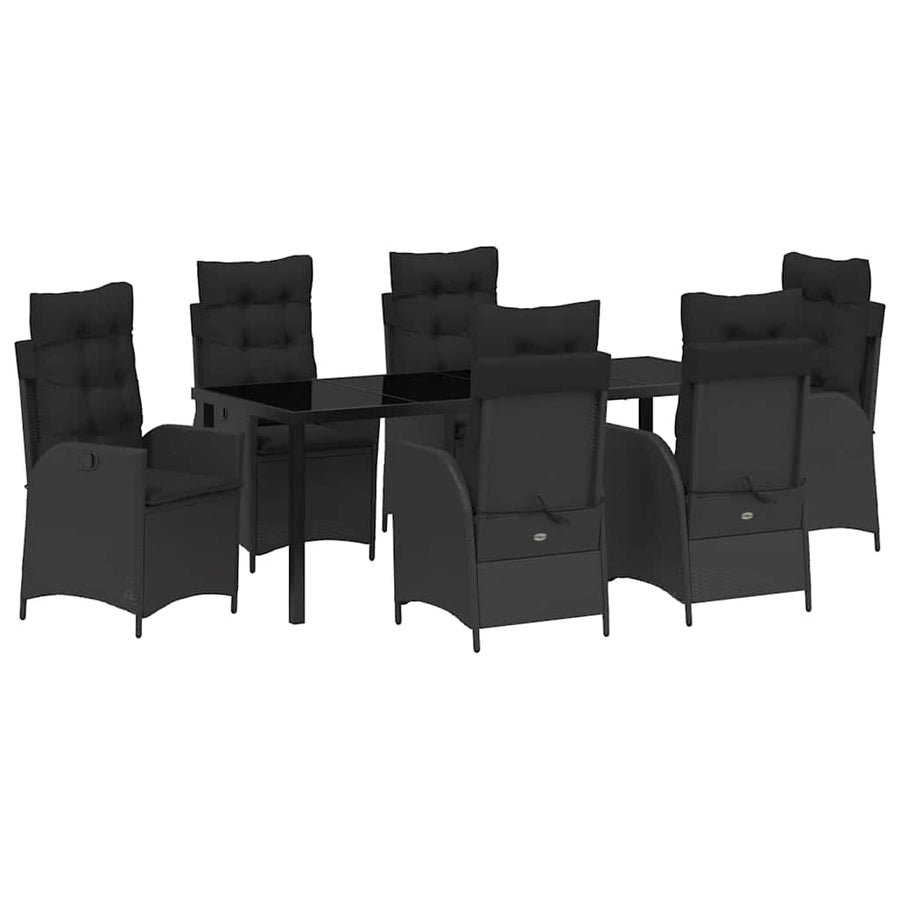 Tuin Eettafelset Met Kussen 7 Pcs Zwart Poly Rattan