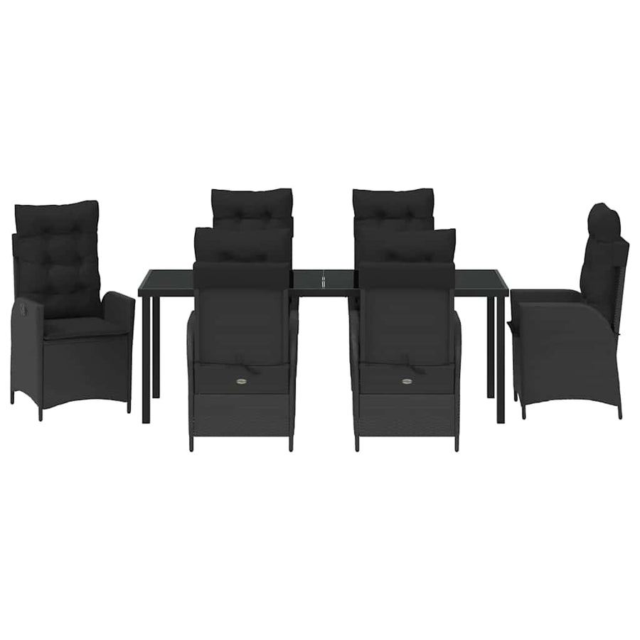Tuin Eettafelset Met Kussen 7 Pcs Zwart Poly Rattan