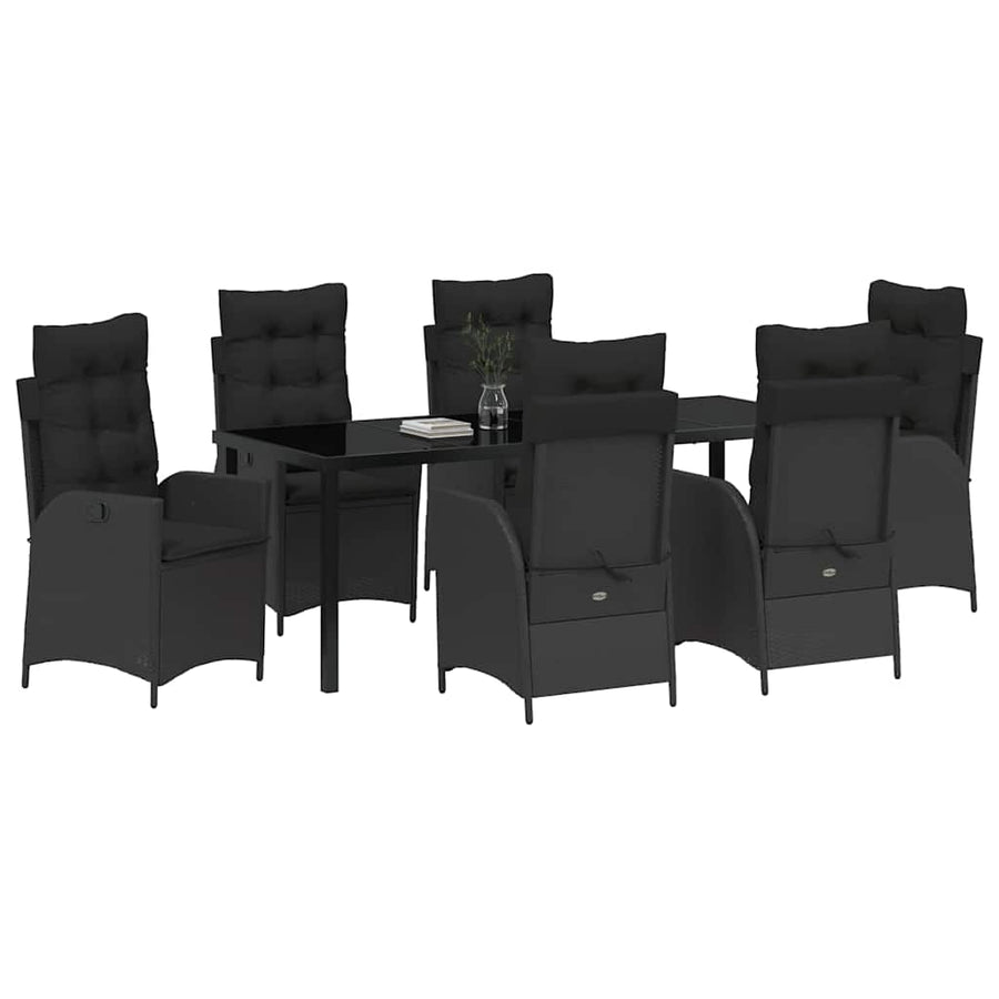 Tuin Eettafelset Met Kussen 7 Pcs Zwart Poly Rattan