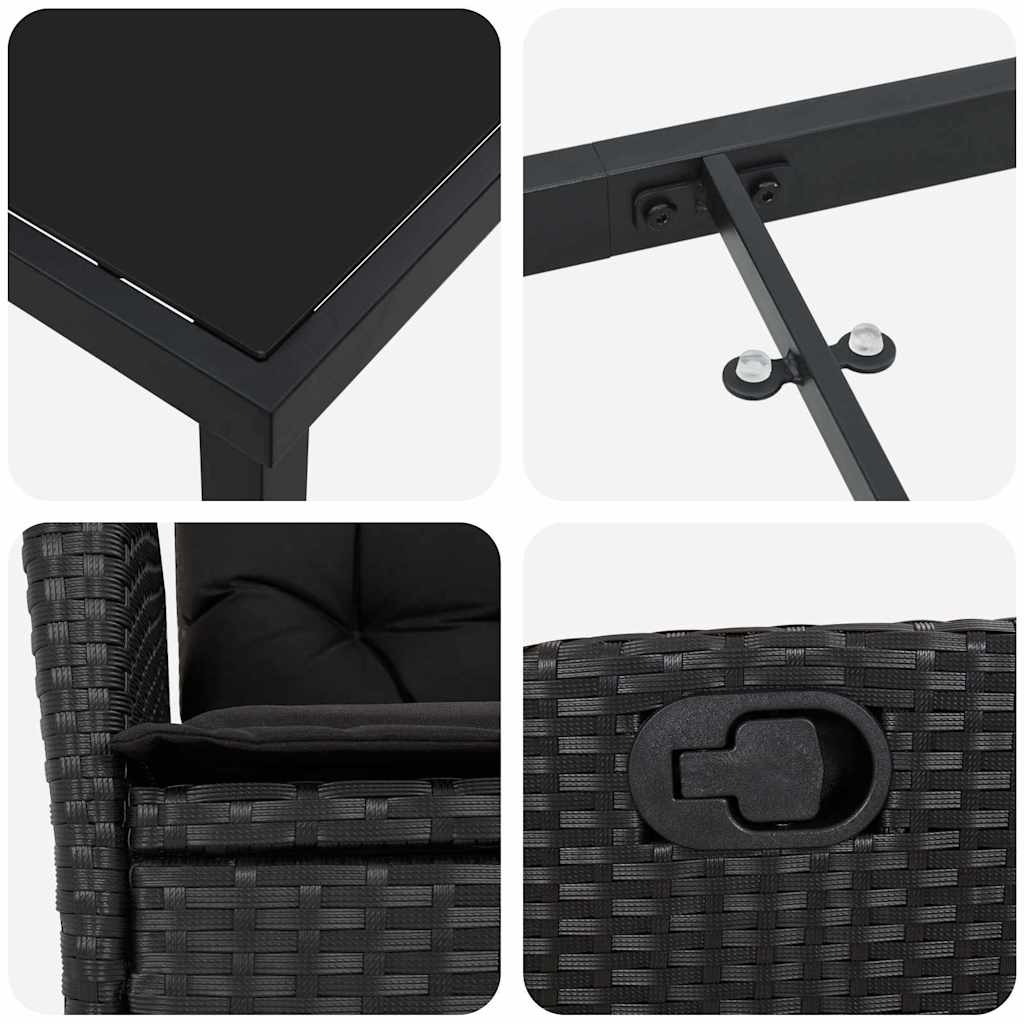 Tuin Eettafelset Met Kussen 9 Pcs Zwart Poly Rattan