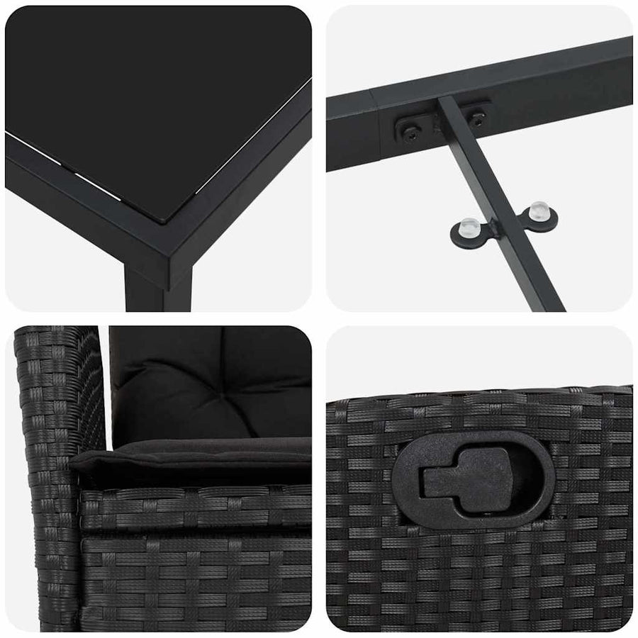 Tuin Eettafelset Met Kussen 9 Pcs Zwart Poly Rattan