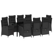 Tuin Eettafelset Met Kussen 9 Pcs Zwart Poly Rattan