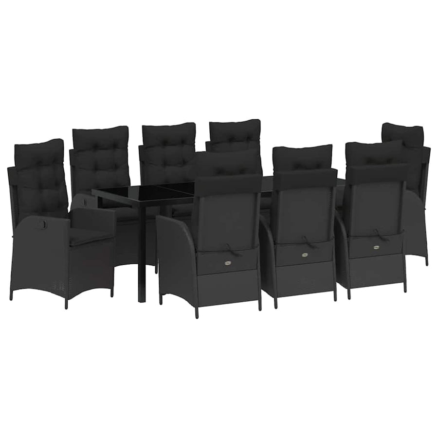 Tuin Eettafelset Met Kussen 9 Pcs Zwart Poly Rattan