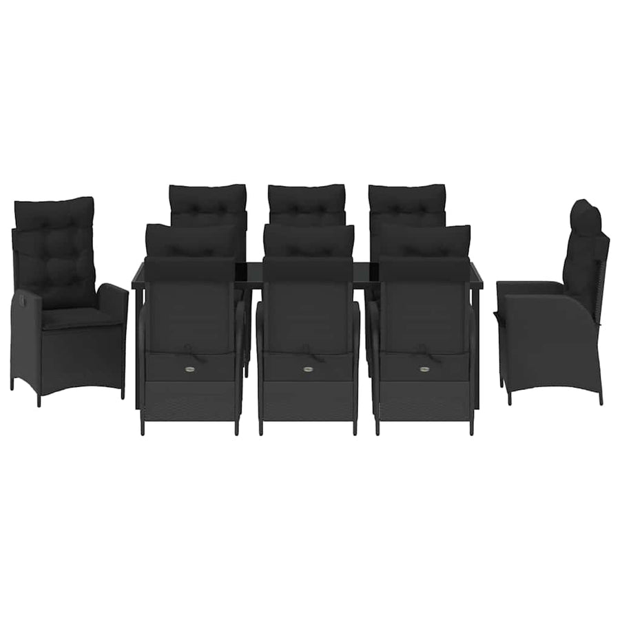 Tuin Eettafelset Met Kussen 9 Pcs Zwart Poly Rattan