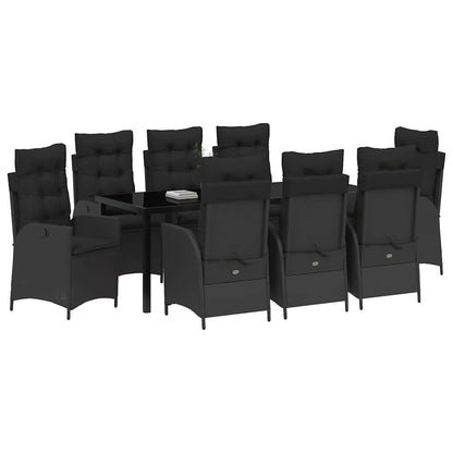 Tuin Eettafelset Met Kussen 9 Pcs Zwart Poly Rattan