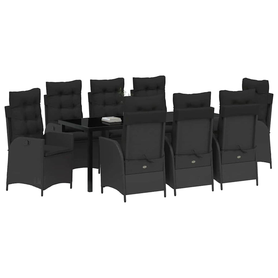 Tuin Eettafelset Met Kussen 9 Pcs Zwart Poly Rattan