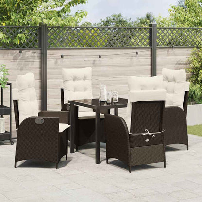 Tuin eettafelset met kussen 5 pcs Bruin poly rattan