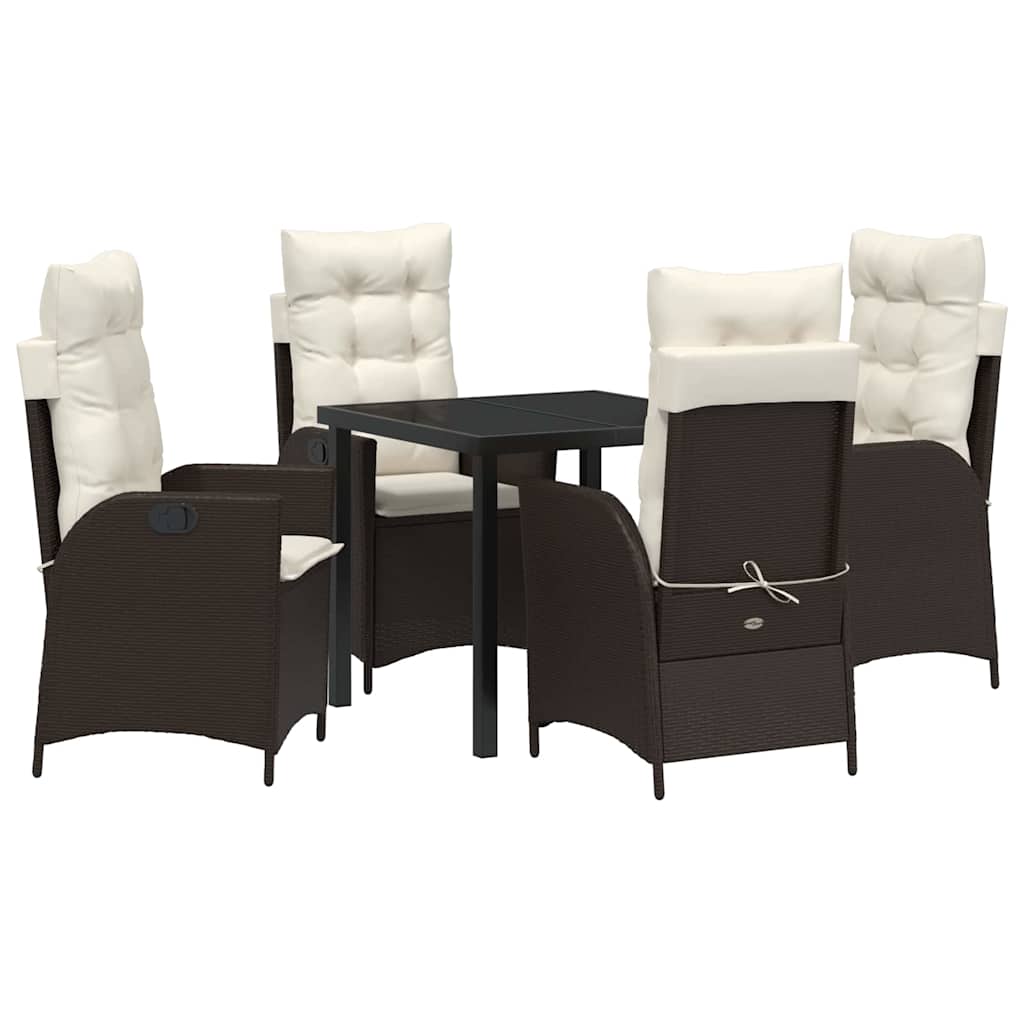 Tuin eettafelset met kussen 5 pcs Bruin poly rattan
