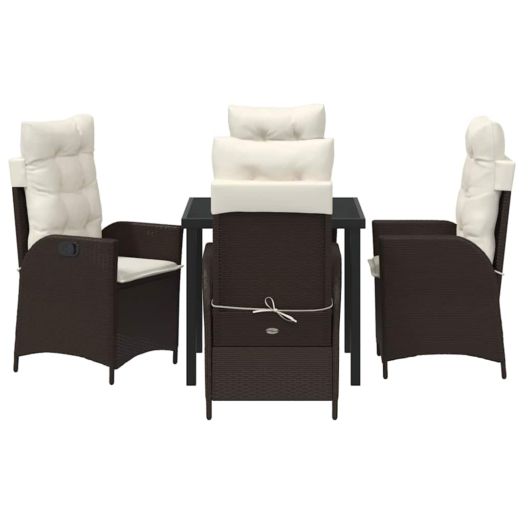 Tuin eettafelset met kussen 5 pcs Bruin poly rattan