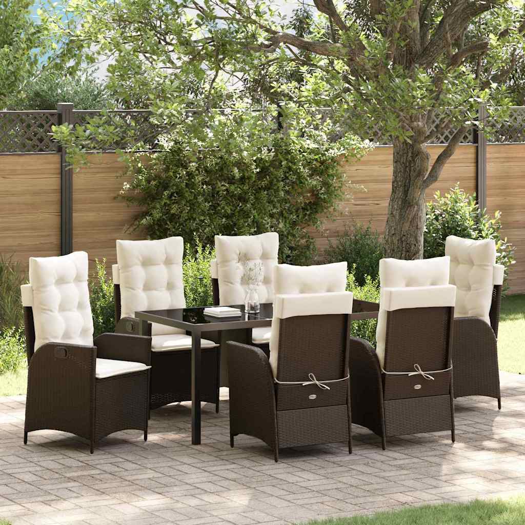 Tuin eettafelset met kussen 7 pcs Bruin poly rattan