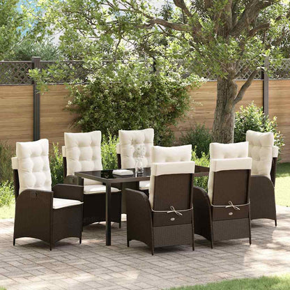 Tuin eettafelset met kussen 7 pcs Bruin poly rattan