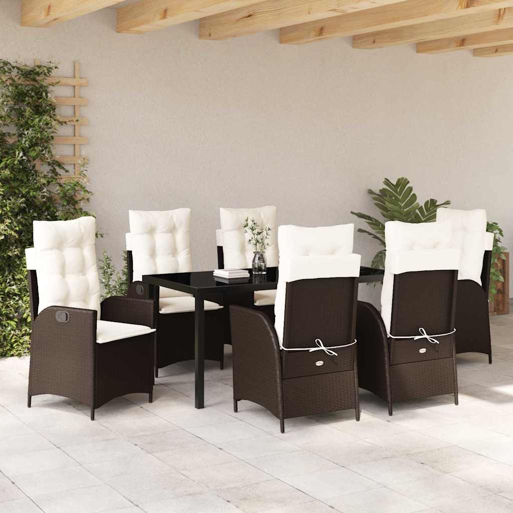 Tuin eettafelset met kussen 7 pcs Bruin poly rattan