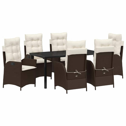 Tuin eettafelset met kussen 7 pcs Bruin poly rattan