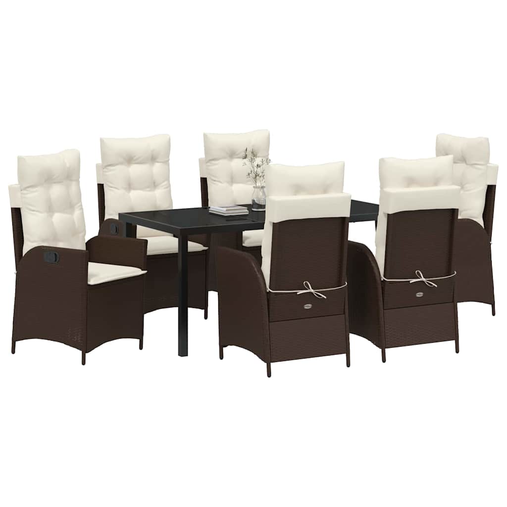 Tuin eettafelset met kussen 7 pcs Bruin poly rattan