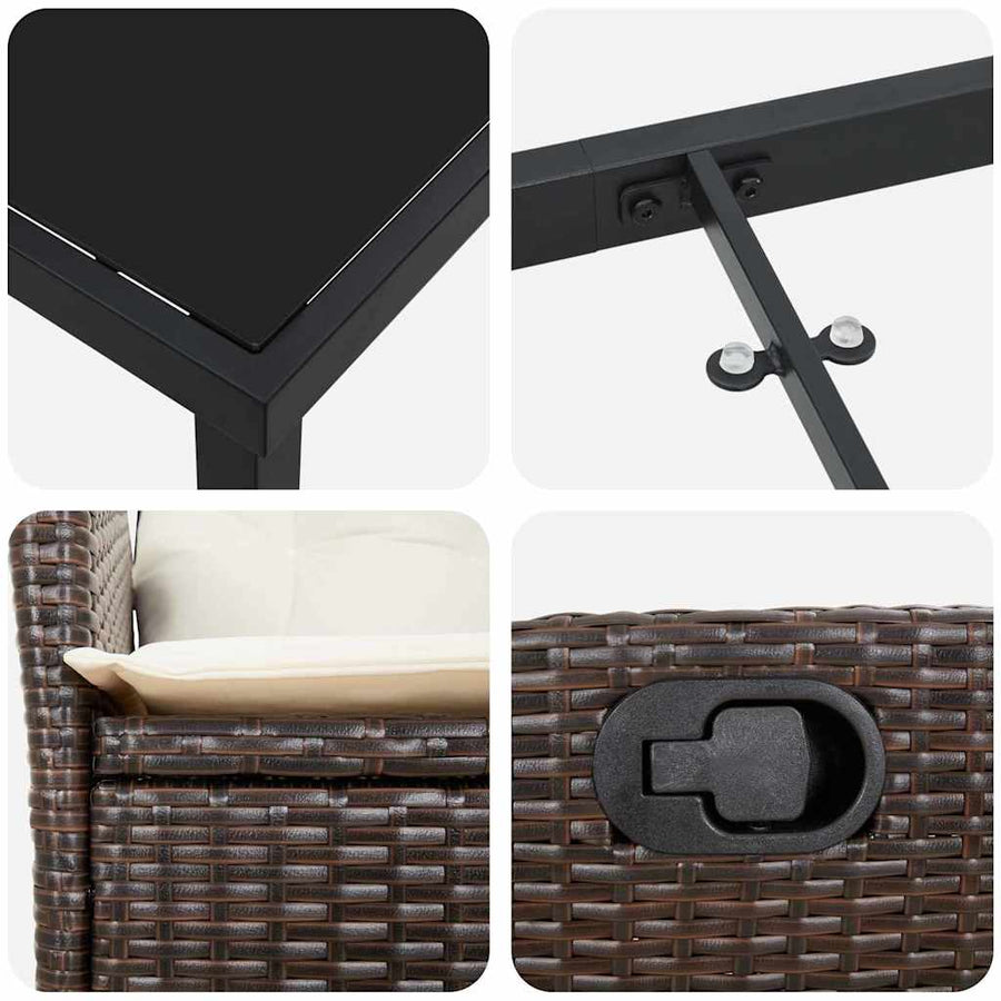 Tuin Eettafelset Met Kussen 7 Pcs Bruin Poly Rattan