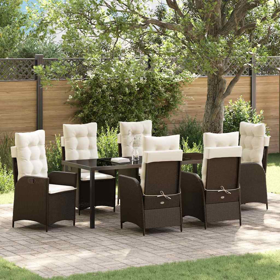 Tuin Eettafelset Met Kussen 7 Pcs Bruin Poly Rattan