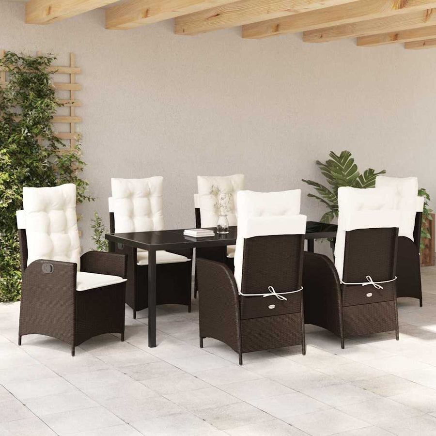 Tuin Eettafelset Met Kussen 7 Pcs Bruin Poly Rattan