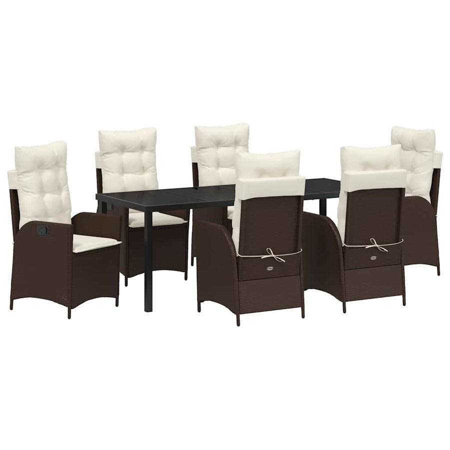 Tuin Eettafelset Met Kussen 7 Pcs Bruin Poly Rattan