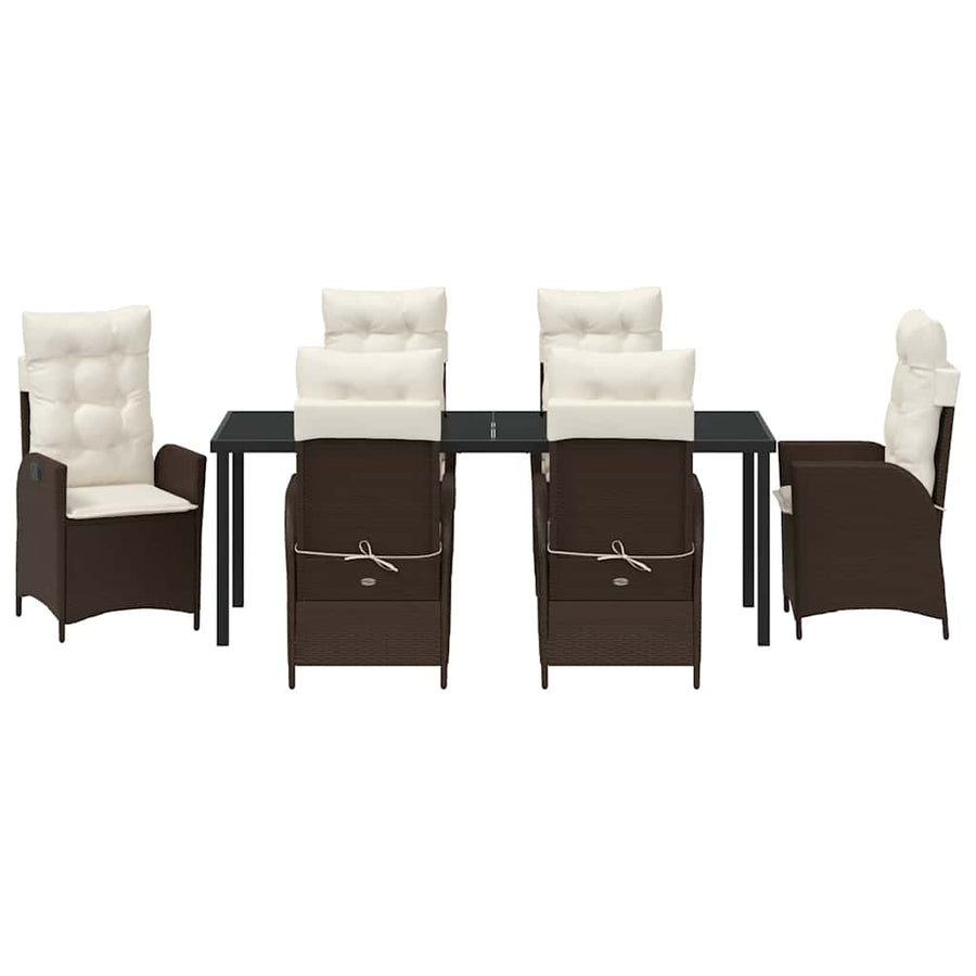Tuin Eettafelset Met Kussen 7 Pcs Bruin Poly Rattan
