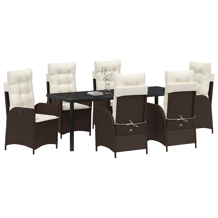 Tuin Eettafelset Met Kussen 7 Pcs Bruin Poly Rattan