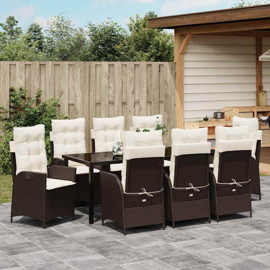 Tuin eettafelset met kussen 9 pcs Bruin poly rattan