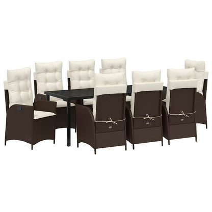 Tuin eettafelset met kussen 9 pcs Bruin poly rattan