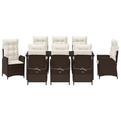 Tuin eettafelset met kussen 9 pcs Bruin poly rattan
