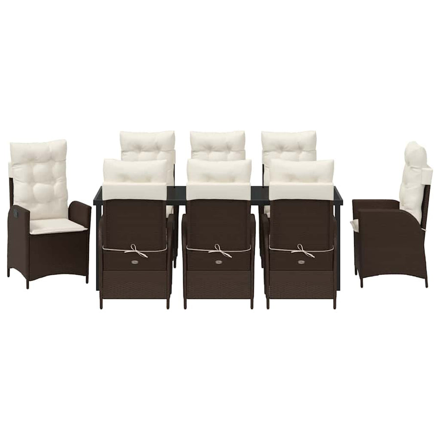 Tuin eettafelset met kussen 9 pcs Bruin poly rattan