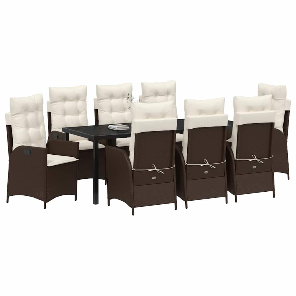 Tuin eettafelset met kussen 9 pcs Bruin poly rattan