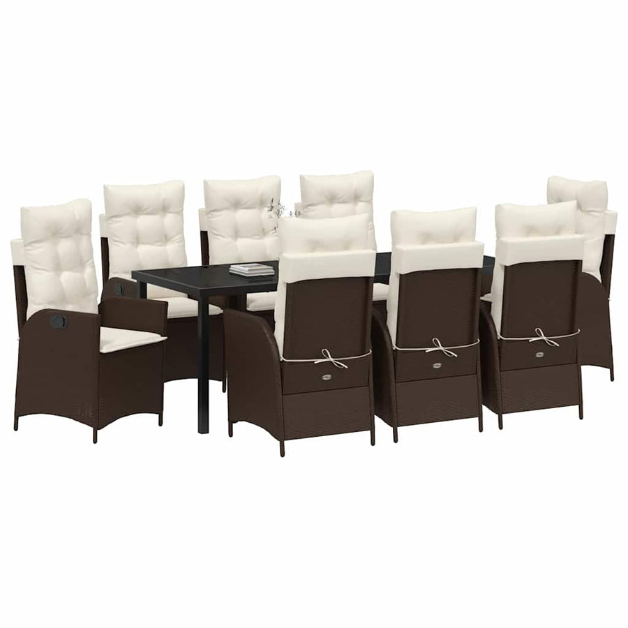 Tuin eettafelset met kussen 9 pcs Bruin poly rattan