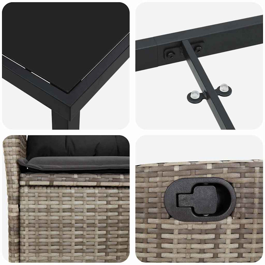 Tuin eettafelset met kussen 5 pcs Grijs poly rattan