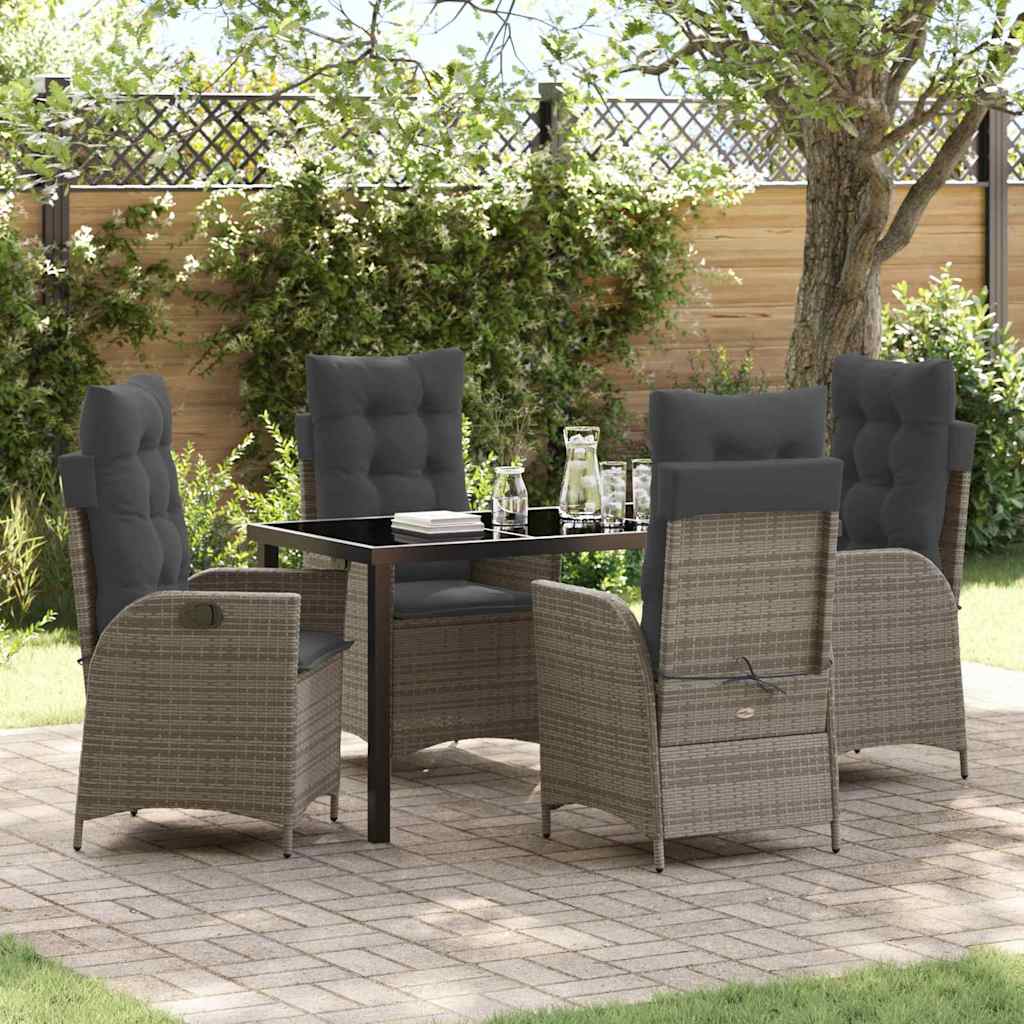 Tuin eettafelset met kussen 5 pcs Grijs poly rattan
