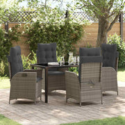 Garden dining set with cushion 5 pcs Grey poly rattan
