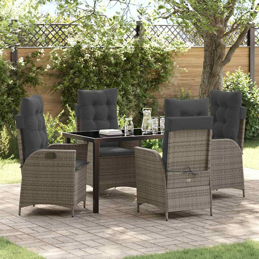 Tuin eettafelset met kussen 5 pcs Grijs poly rattan