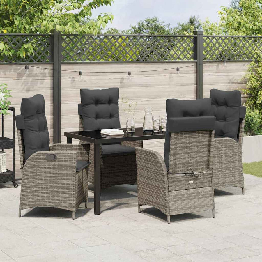 Tuin eettafelset met kussen 5 pcs Grijs poly rattan