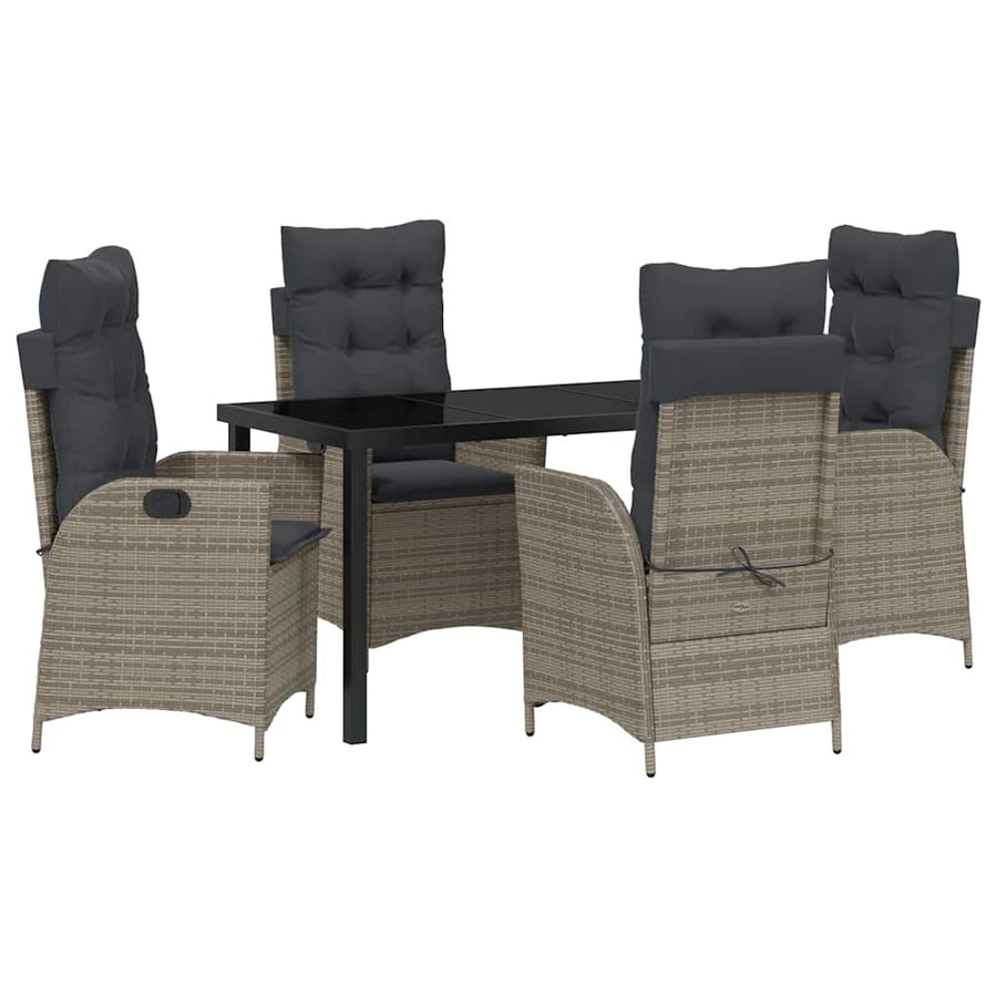 Tuin eettafelset met kussen 5 pcs Grijs poly rattan