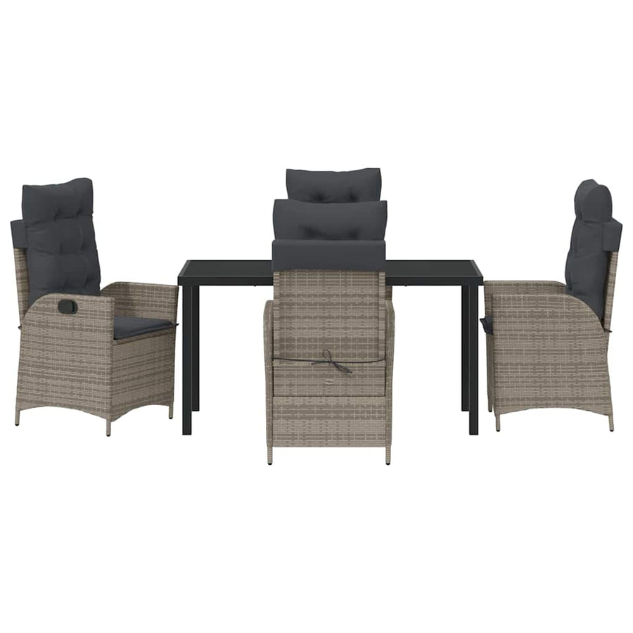 Tuin eettafelset met kussen 5 pcs Grijs poly rattan