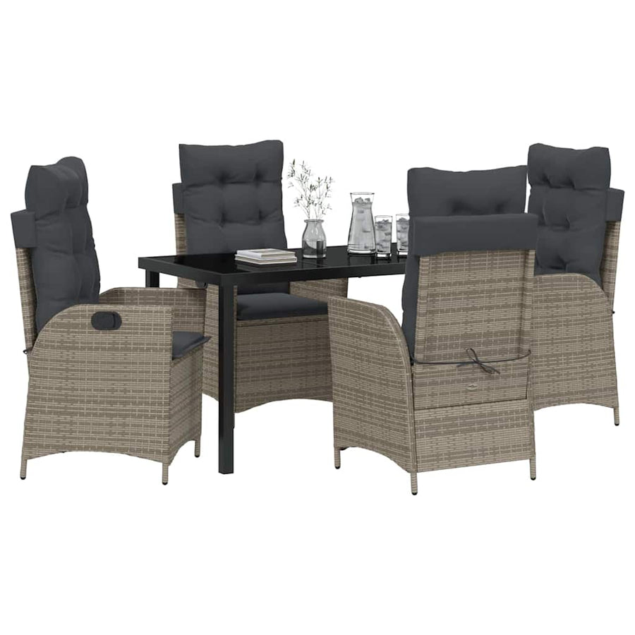 Tuin eettafelset met kussen 5 pcs Grijs poly rattan
