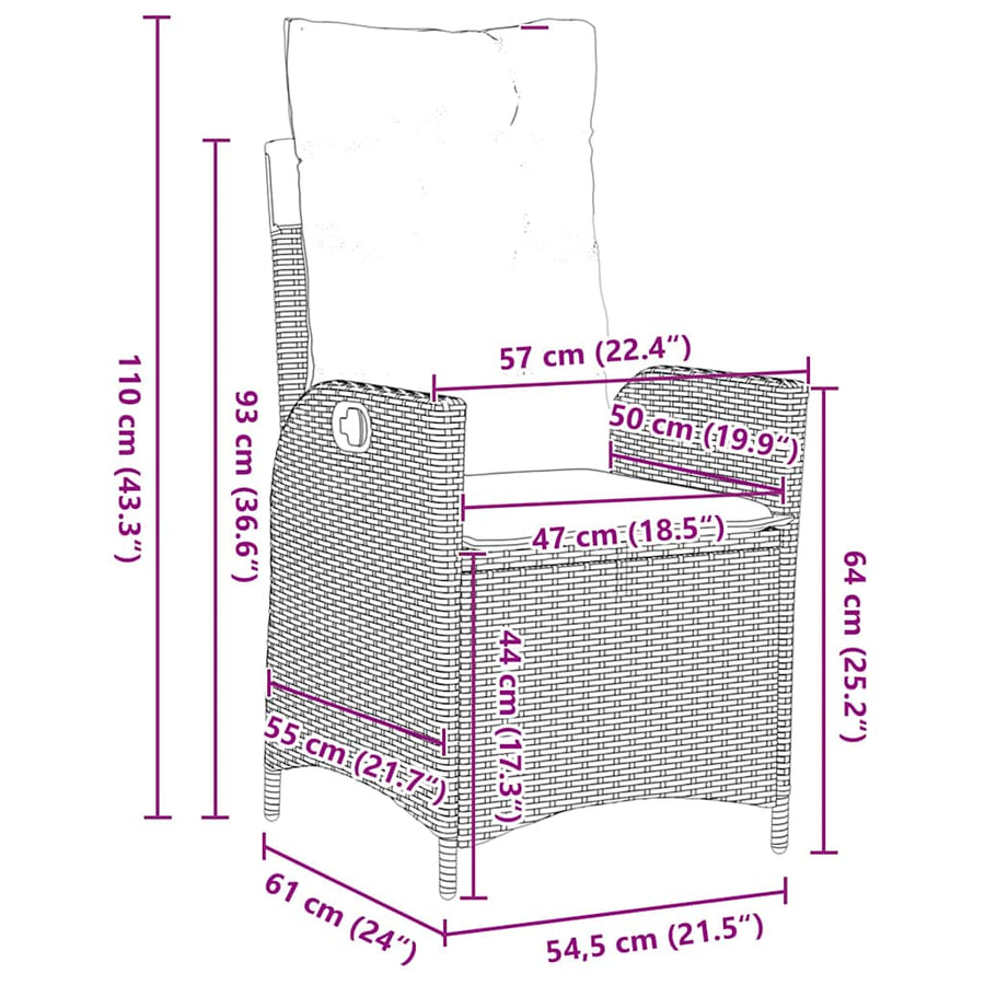 Tuin eettafelset met kussen 5 pcs Grijs poly rattan
