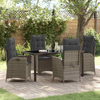 Garden dining set with cushion 5 pcs Grey poly rattan