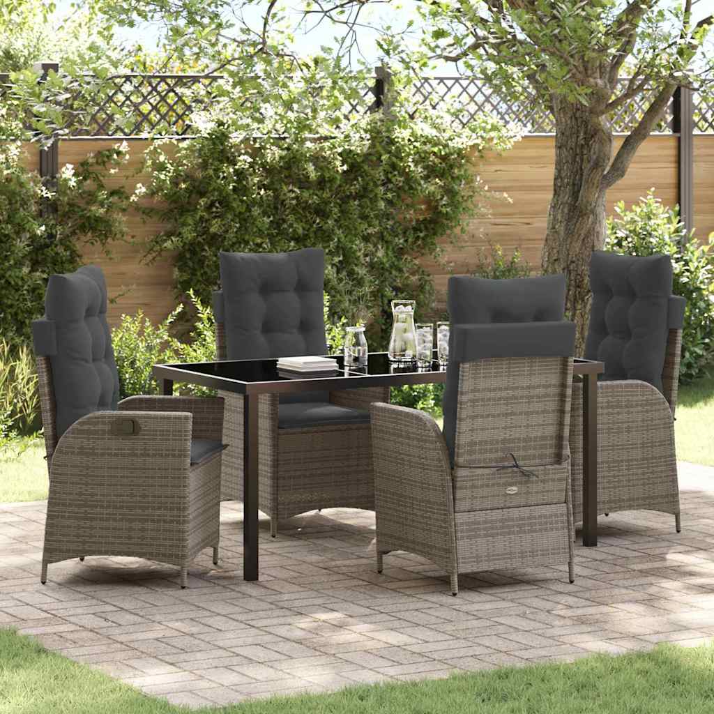 Tuin eettafelset met kussen 5 pcs Grijs poly rattan